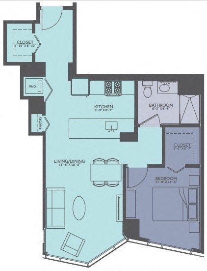 1 Bedroom 07-Avenue Floorplan Image